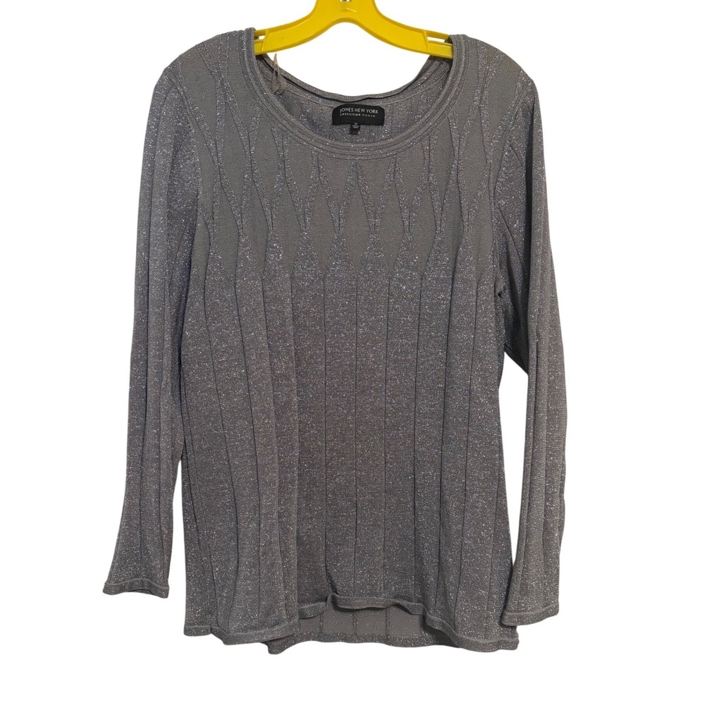 Jones New York Silver Metallic Knit Top Size 1X NYE Party